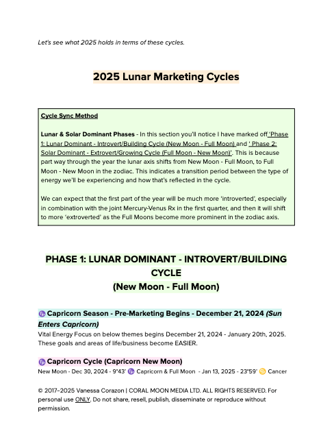 2025 Cosmic Planning Extravaganza - Training & Cheat Sheets - Map out your Year Workshop