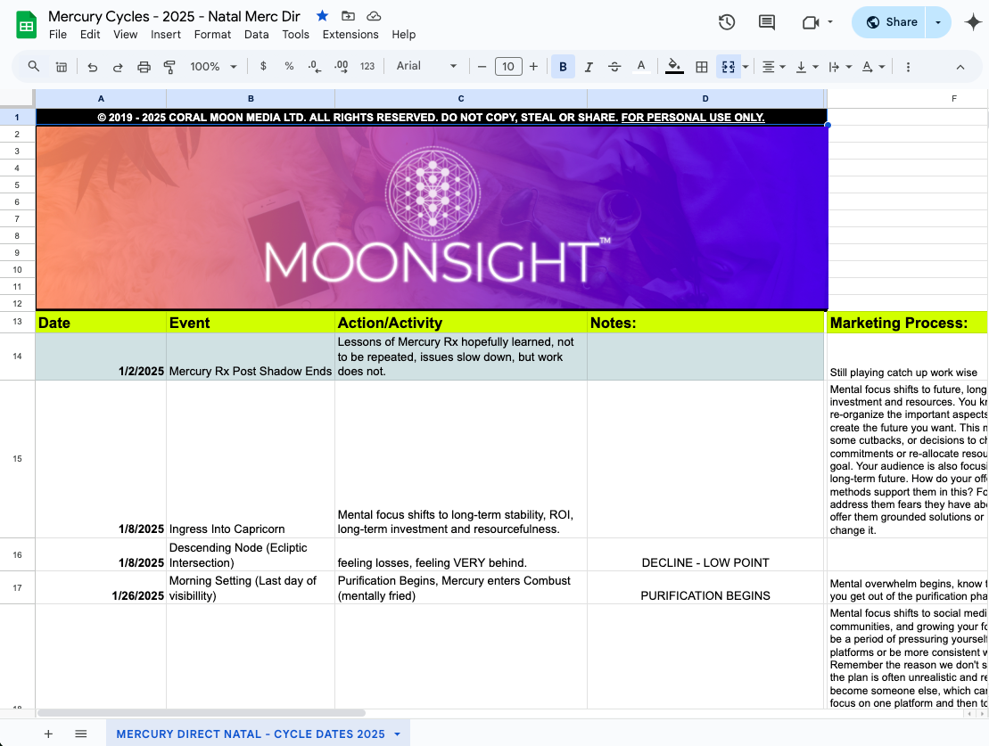 2025 Cosmic Planning Extravaganza - Training & Cheat Sheets - Map out your Year Workshop