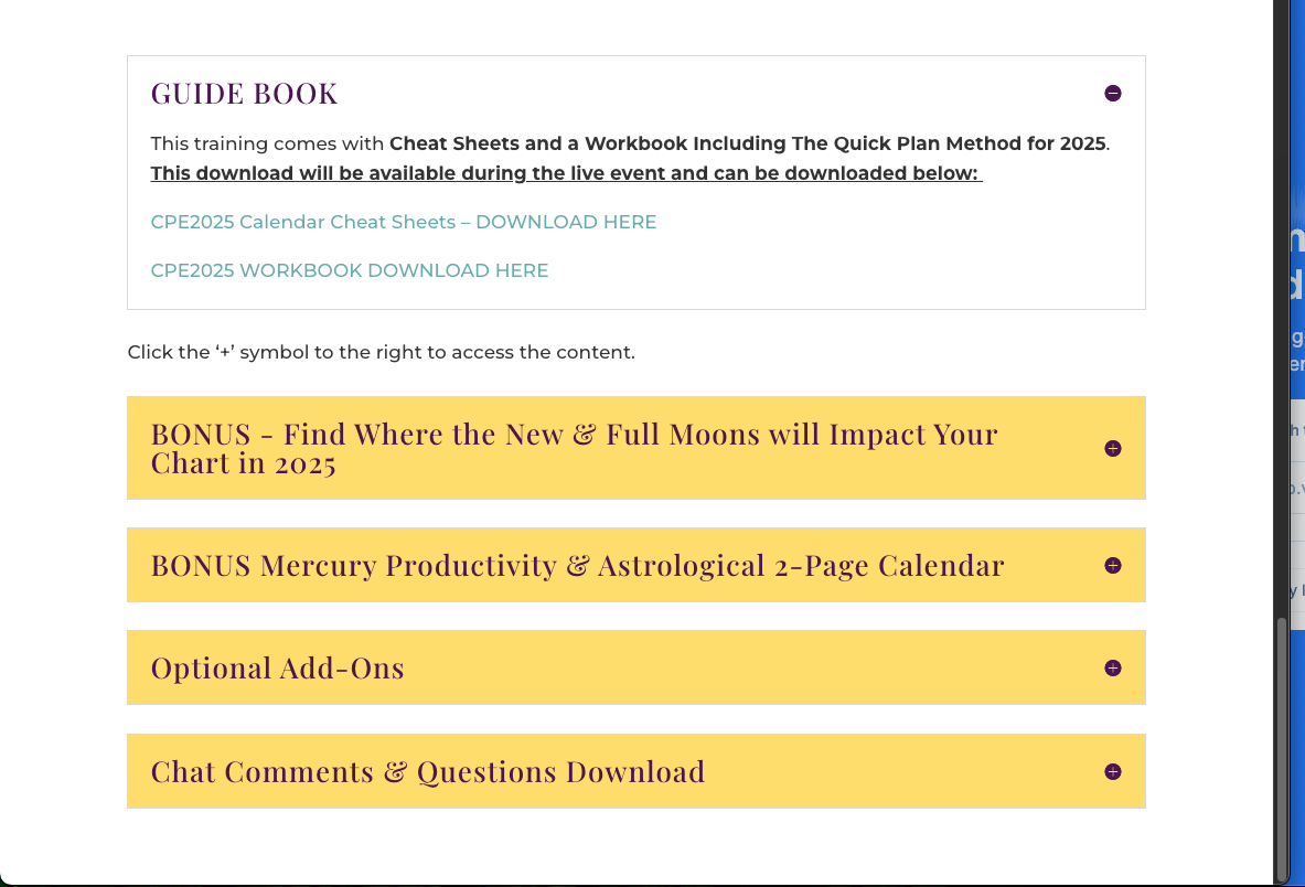 2025 Cosmic Planning Extravaganza - Training & Cheat Sheets - Map out your Year Workshop