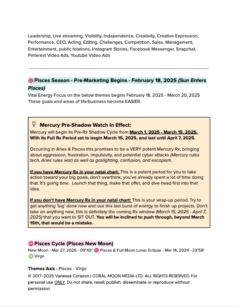 2025 Cosmic Planning Extravaganza - Training & Cheat Sheets - Map out your Year Workshop